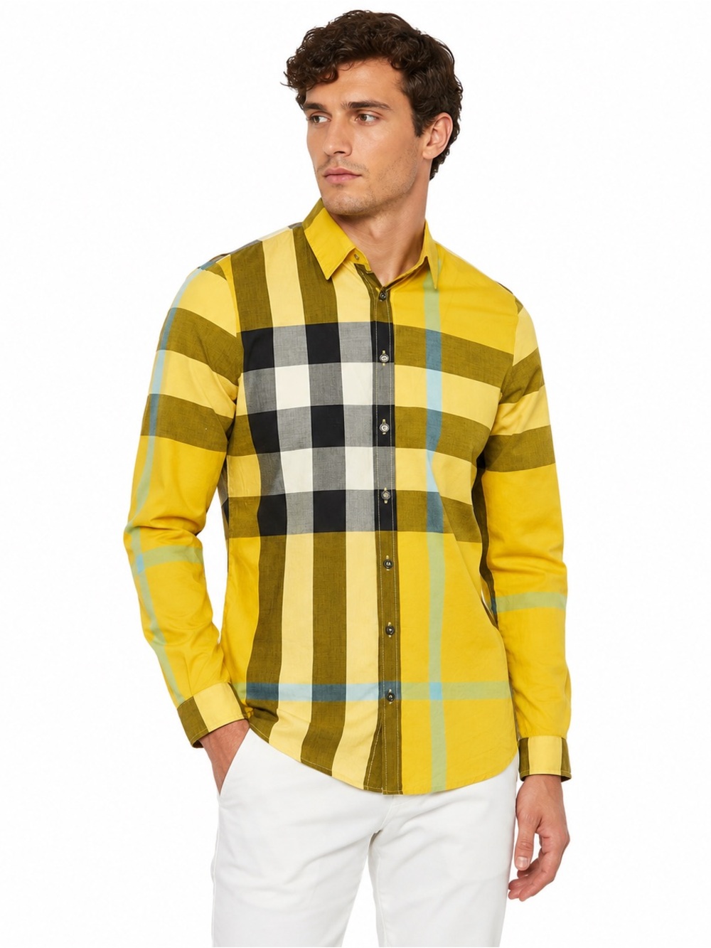 Burberry Nova Check Button Down Shirt Yellow Plaid Cotton Men’s XL Heritage